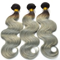 Wholesale 10"-30" Color T1B/Grey bundles 100% virgin Brazilian Hair Body Wave dark roots Ombre Grey Hair Extensions