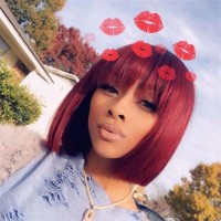 Angelbella Short Bob Wigs With Bangs 180 Density Human Hair Lace Front Wigs Bone Straight Ombre Red Lace Wig