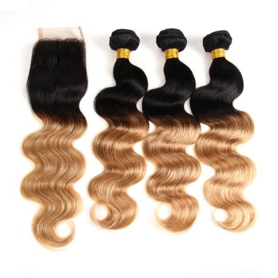 Unprocessed Raw Virgin Ombre Brazilian Hair Bundles Closure