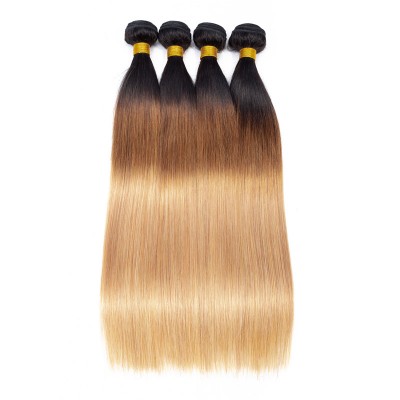 Factory Wholesale Ombre Color 1B/4/27 Lace Closure With Bundles,100 Virgin Brazilian Human Hair